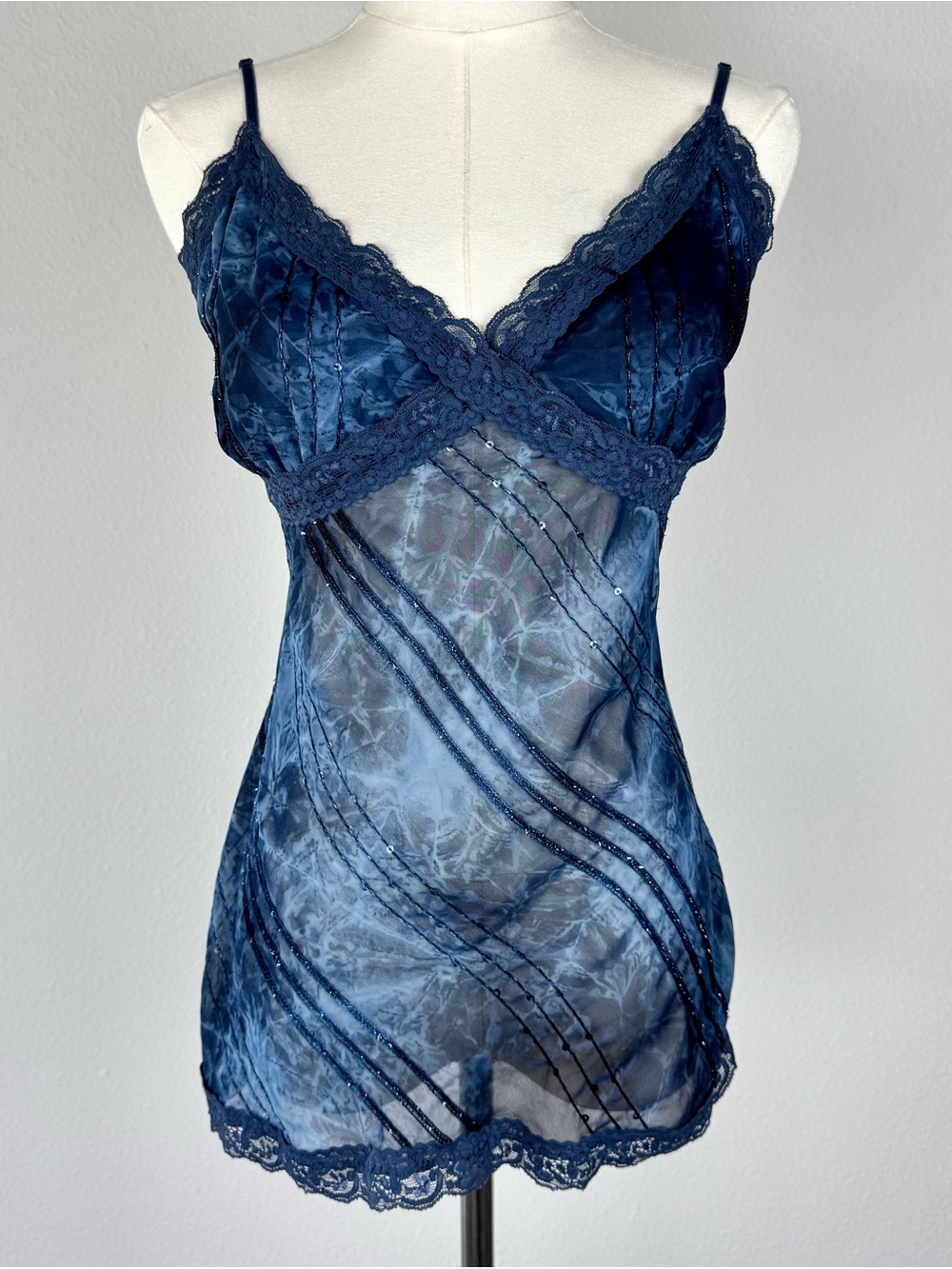 Vintage Meghan Noland Y2K Lace Cami Tank Peacock Blue Size XL
